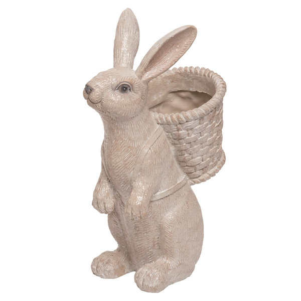 3r studios brown resin rabbit with basket statue